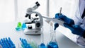 Laboratory assistants are investigating chemical reactions, medical scientists, chemical researchers, chemical experiments and