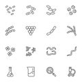 Laboratory bacteria cells line icons set