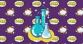 Laboratory beakers icon against purple background