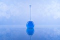 Laboratory beakers, microscope, blue background Royalty Free Stock Photo