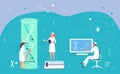 Laboratory for biology science research with dna, vector illustration, flat medical scientist, doctor character use