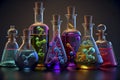 Laboratory, chemical glassware of different shape and color, ai illustration