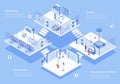 Laboratory concept 3d isometric web scene with infographic. People at secure entrance, doing research in genetics, biochemistry Royalty Free Stock Photo