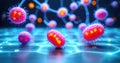 Laboratory developing artificial antibodies to neutralize evolving superbugs, utilizing advanced biotechnology