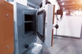 Laboratory electric furnace. Open door metal oven