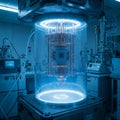 Laboratory environment featuring a quantum computer inside a transparent Royalty Free Stock Photo