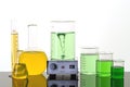 Laboratory equipment. Beakers, erlenmeyer flasks and magnetic stirrer