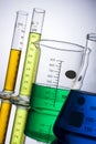 Laboratory equipment beakers test tubes Royalty Free Stock Photo