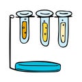 Laboratory equipment in black and white outlined doodle style. Education concept with realistic lab test tube and sketch