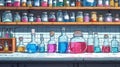 Laboratory equipment drawing, glass bottles and experiment flasks closeup view Royalty Free Stock Photo