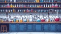 Laboratory equipment drawing, glass bottles and experiment flasks closeup view Royalty Free Stock Photo