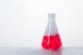 Laboratory equipment. Dry ice in the erlenmeyer flask. Lab experiment. Royalty Free Stock Photo