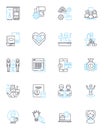 Laboratory Equipment linear icons set. Microscope, Beaker, Test tube, Burette, Pipette, Centrifuge, Thermometer line