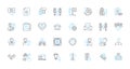 Laboratory Equipment linear icons set. Microscope, Beaker, Test tube, Burette, Pipette, Centrifuge, Thermometer line