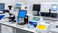 Laboratory Equipment Microscope, Analyzers, and Test Tubes Royalty Free Stock Photo