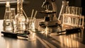 Laboratory Equipment Microscope, Beakers, Test Tubes, Science Research Royalty Free Stock Photo
