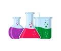 Laboratory equipment, set chemistry flasks in flat Royalty Free Stock Photo