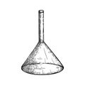 Laboratory equipment sketch. Hand drawn glass beaker flask illustration. Chemical or medicine lab measuring equipment drawing.