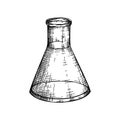 Laboratory equipment sketch. Hand drawn glass beaker flask illustration. Chemical or medicine lab measuring equipment drawing.