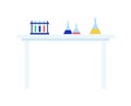 Laboratory equipment on a table with test tubes and flasks. Scientific research and chemistry concept vector Royalty Free Stock Photo