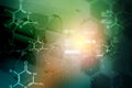 Laboratory equipments with molecules in color background Royalty Free Stock Photo