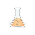 Laboratory Erlenmeyer flask containing orange liquid with bubbles and stylized outline Royalty Free Stock Photo