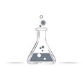 Laboratory Erlenmeyer Flask with Liquid and Bubbles in a Sketch Style on White Background Royalty Free Stock Photo