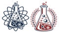 Laboratory Flask with Laurel Wreath and Atom Design, vector design Generative AI Royalty Free Stock Photo