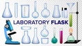Laboratory Flask Set Vector. Chemical Glass. Beaker, Test-tubes, Microscope. Empty Equipment For Chemistry Experiments