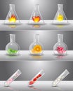 Laboratory flasks with different things inside Royalty Free Stock Photo
