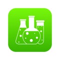 Laboratory flasks icon digital green