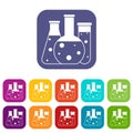 Laboratory flasks icons set