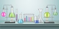Laboratory flasks with pipes. Chemistry lab Royalty Free Stock Photo
