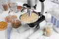 Laboratory for food analysis cereals test no one wooden background