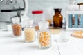 Laboratory for food analysis cereals test no one wooden background