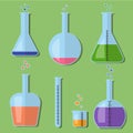 Laboratory glass bottles with chemicals in flat style Royalty Free Stock Photo