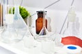 Laboratory glass funnels, bottles and flasks