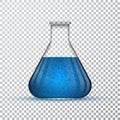 Laboratory glassware or beaker. Chemical laboratory transparent flask with blue liquid. Vector illustration