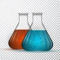 Laboratory glassware or beaker. Chemical laboratory transparent flask with liquid. Vector illustration