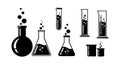 Laboratory glassware chemical flasks test tubes vector illustration black and white set Royalty Free Stock Photo