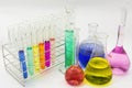Laboratory Glassware with colorful solutions Royalty Free Stock Photo