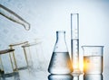 Laboratory glassware , science research,science background. Royalty Free Stock Photo