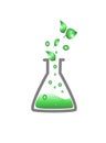 Laboratory glassware filed with green liquid