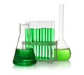 Laboratory glassware with green liquid Royalty Free Stock Photo