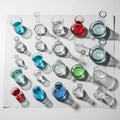Laboratory glassware including Erlenmeyer flasks beakers and graduated Royalty Free Stock Photo