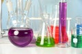 Laboratory Glassware with Liquids Royalty Free Stock Photo