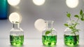 Laboratory glassware, plant research science organic chemical green medical ingredient health