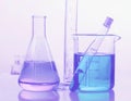 Laboratory bottles - test tubes and beakers - on white Royalty Free Stock Photo