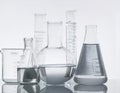 Laboratory bottles - test tubes and beakers - on white Royalty Free Stock Photo