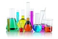 Laboratory glassware test glass flasks and tubes with solution i